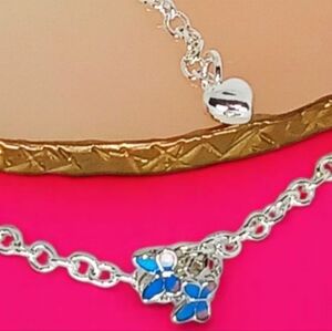 Silver Necklace Blue Butterflies Charm Fairycore Soft Girl New Age Grunge Choker